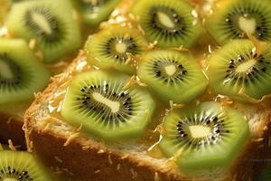 Kiwi Toast, Makro Schuss von ein frisch Frühstück mit tropft Honig, ai generiert foto