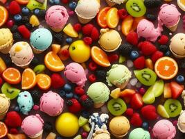 gemischt Früchte Eiscreme, generativ ai Illustration. foto