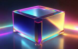 irisierend holographisch Neon- Emitter Glas, generativ ai Illustration. foto