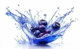 ein frisch Blaubeere Obst mit Wasser Spritzen, generativ ai Illustration. foto