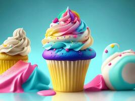 bunt Süss Cupcake, generativ ai Illustration. foto