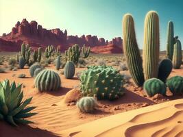 Kaktus Pflanzen im Wüste, generativ ai Illustration. foto