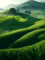 Grün Tee Feld auf Berg, generativ ai Illustration. foto