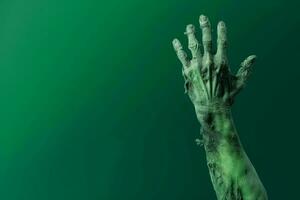 Grün Zombie Hand Attrappe, Lehrmodell, Simulation. generieren ai foto