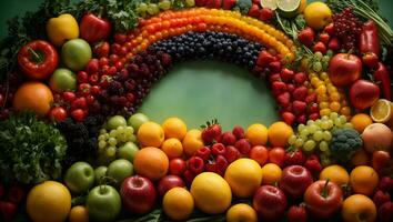 Obst und Gemüse Regenbogen. ai generiert foto