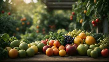 organisch Obst und vegtable Garten Hintergrund. ai generiert foto