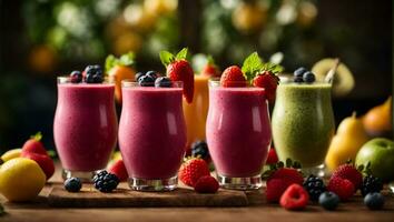 gesund frisch Obst Smoothies mit Zutaten. ai generiert foto