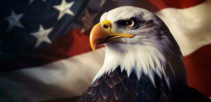 amerikanisch kahl Adler mit Flagge patriotisch Urlaub sentimental Hintergrund Adler foto