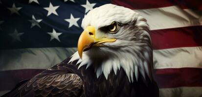 amerikanisch kahl Adler mit Flagge patriotisch Urlaub sentimental Hintergrund Adler foto