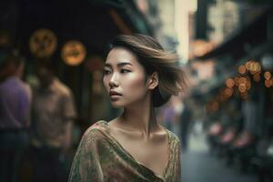 asiatisch Frauen Straße Schönheit. generieren ai foto