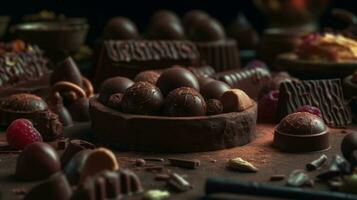 Schokolade Extravaganz, hingeben im ein realistisch Welt von Schokolade Freuden. ai generiert foto