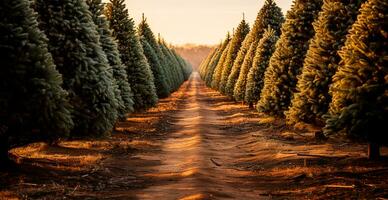 Weihnachten Baum wachsend im ein Kindergarten in der Nähe von das Wald. Bäume zum das Urlaub. Nahansicht Schuss - - ai generiert Bild foto