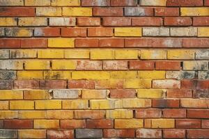 grungy Gelb und rot Backstein Mauer wie ein nahtlos Muster Hintergrund. ai generiert foto