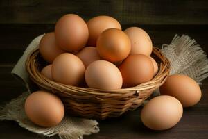 frisch braun Eier Lebensmittel. generieren ai foto