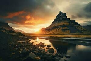 Island Europa Abend Aussicht Sonnenuntergang. generieren ai foto
