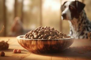 Hund Essen Schüssel trocken. generieren ai foto