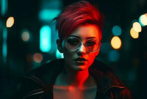 Cyberpunk weiblich Charakter Neon- Stil. generieren ai foto