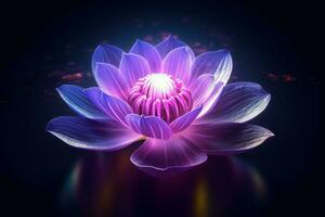 glühend lila Lotus Blume im das dunkel. generieren ai foto