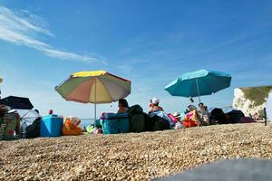 die meisten schön hoch Winkel Aussicht von britisch Landschaft und Meer Aussicht von durdle Tür Strand von England großartig Großbritannien, Vereinigtes Königreich. Bild war gefangen mit Drohnen Kamera auf September 9., 2023 foto