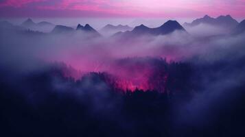 zauberhaft Rosa, Magenta, und lila Nebel auf dunkel dunstig Hintergrund ai generiert foto