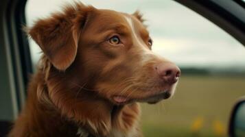 Nova schottland Ente gebührend Retriever Hund genießen Auto Fahrt. ai generiert foto