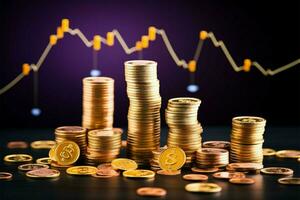 Münze Stapel oben auf Wachstum Diagramm darstellen Geschäft Investition Erfolg im Lager Märkte ai generiert foto