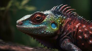 polychromatisch Reptil im Makro ai generiert foto