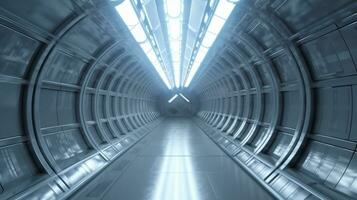futuristisch Technologie Tunnel mit schimmernd metallisch Fertig ai generiert foto