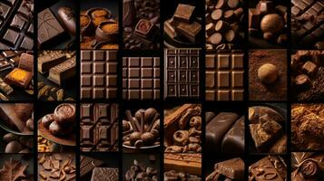 köstlich Schokolade Collage, ein lecker Komposition mit Zimmer zum Ihre Botschaft. ai generiert foto