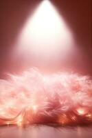 Engel Haar Schnee und Lametta sorgfältig vereinbart worden reflektieren das warm Beleuchtung isoliert auf ein Pastell- Rosa Gradient Hintergrund foto