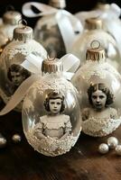 Jahrgang handgemacht Weihnachten Ornamente nostalgisch gefertigt Hinzufügen ein zeitlos berühren zu Urlaub Feierlichkeiten foto