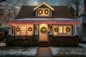 Wohn Haus mit Weihnachten Dekorationen. generativ ai foto