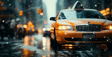 Nacht schneebedeckt Weihnachten amerikanisch Stadt Neu York, Manhattan Bereich, Neu Jahr, verschwommen Hintergrund - - ai generiert Bild foto