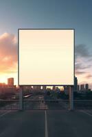 beschwingt Sonnenuntergang Bildung ein feurig Hintergrund zum ein leer Plakatwand rahmen, perfekt zum Fett gedruckt Werbung ai generativ foto