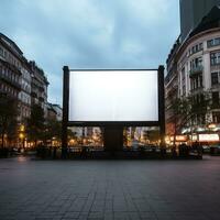 historisch Stadtbild gekrönt durch ein leer Plakatwand rahmen, mischen das alt und das Neu ai generativ foto