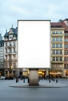 historisch Stadtbild gekrönt durch ein leer Plakatwand rahmen, mischen das alt und das Neu ai generativ foto