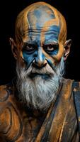 ein alt Mann mit gemalt Gesicht und Körper ai generativ foto