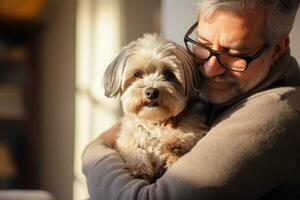 Porträt von Mann und Frau umarmen süß shih tzu Hund. Haustier Konzept foto