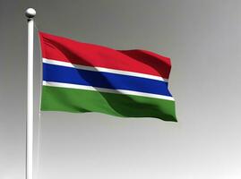 Gambia National Flagge winken auf grau Hintergrund foto