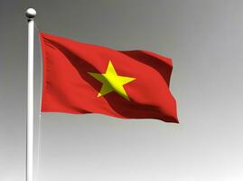 Vietnam National Flagge winken auf grau Hintergrund foto