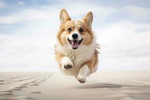 süß Walisisch Corgi Hund Laufen auf das Strand foto