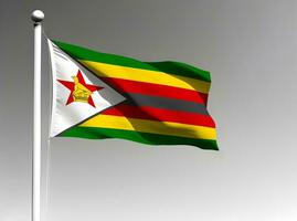 Zimbabwe National Flagge winken auf grau Hintergrund foto