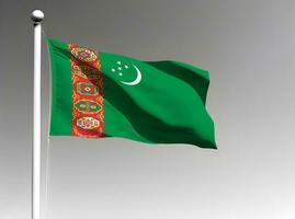 Turkmenistan National Flagge winken auf grau Hintergrund foto