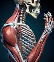 Mensch Anatomie Detail von Schulter. Muskel, Knochen Struktur, Arterien. ai generativ foto