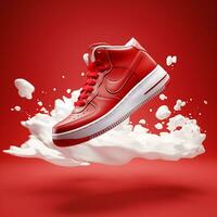 Beste Gemälde ein Fußball Schuh mit ein rot und Weiß Design generativ durch ai foto