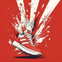 Beste Gemälde ein Fußball Schuh mit ein rot und Weiß Design generativ durch ai foto
