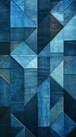 kreativ Patchwork von Denim Texturen im verschiedene Schatten von Blau, Ideal zum jugendzentriert Mode Anzeige ai generativ foto