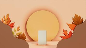 Herbst Hintergrund mit 3d gerendert Podium zum Produkt Anzeige foto