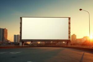 beschwingt Sonnenuntergang Bildung ein feurig Hintergrund zum ein leer Plakatwand rahmen, perfekt zum Fett gedruckt Werbung ai generativ foto