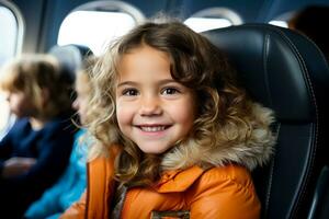 Kinder im das Flugzeug foto